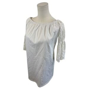 Coton Frais White Off Shoulder Lace Sleeve Top Blouse Size Small